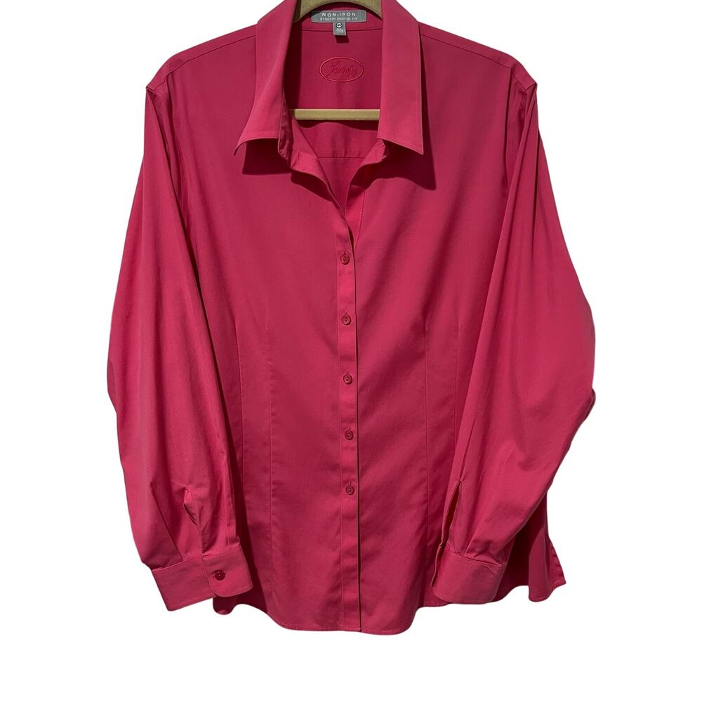 Foxcroft Non Iron Button Up Shaped Fit Top Womenโs Size 18W Pink Stretch